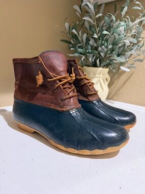 Sperry Brown Leather and Dark Blue Duck Boots